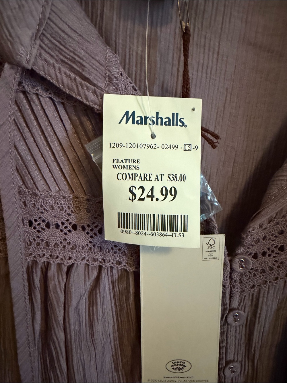 Laura Ashley Boho Peasant Blouse | NWT | Size 2X | Dusty Mauve | Lace Trim - Picture 5 of 8